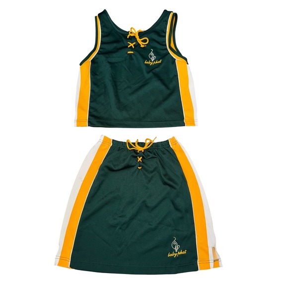 Baby Phat Girls Sporty Mesh Crop Top Skirt Set Green Yellow White XL - Picture 2 of 7